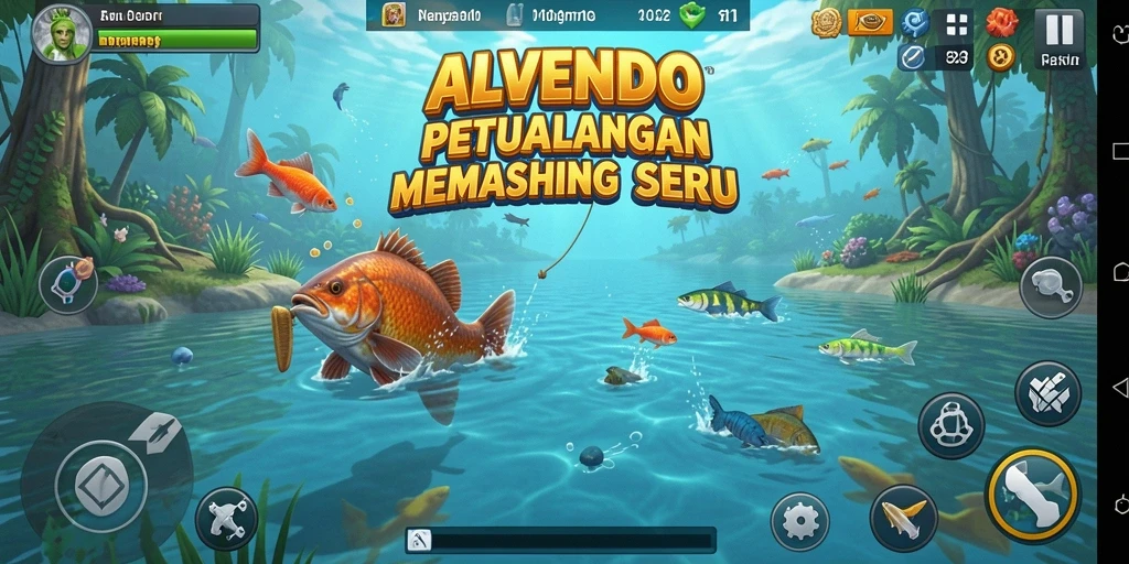Menampilkan gameplay seru dalam memancing di ALVENDO.