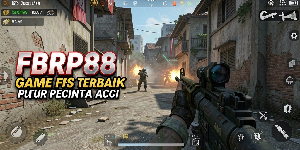 Screenshot utama menunjukkan aksi seru dalam pertandingan FPS.