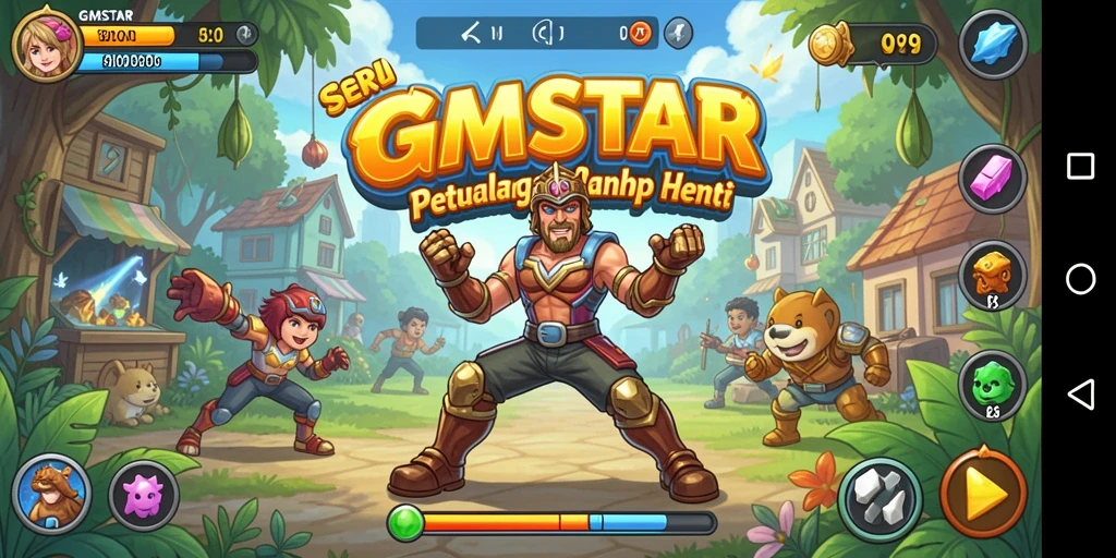 Tangkapan layar gameplay GMSTAR yang penuh aksi dan warna.