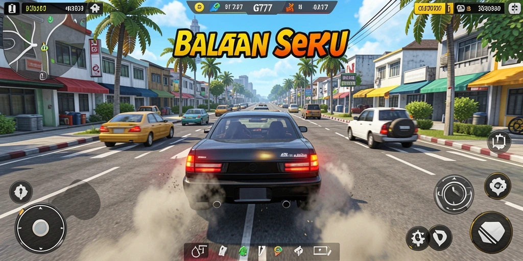 Tangkapan layar gameplay GT777 menampilkan aksi balapan yang seru dan mendebarkan.