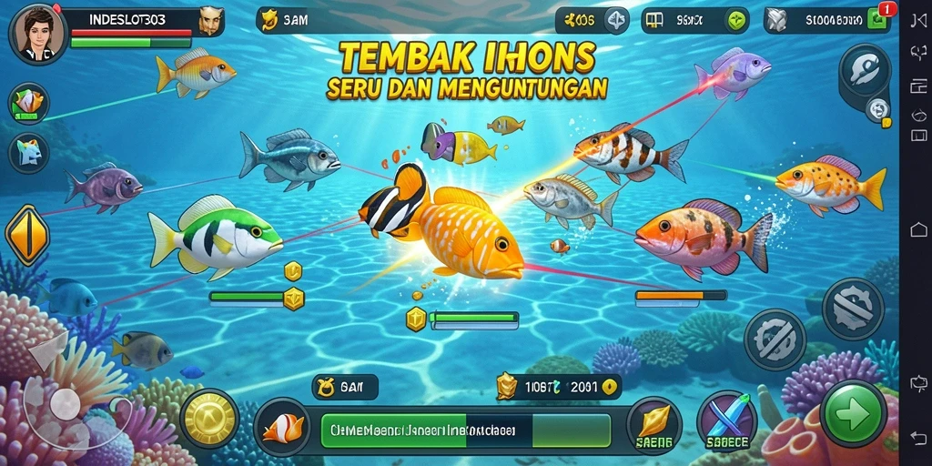 Gameplay INDESLOT303 yang seru dengan banyak ikan untuk ditembak.