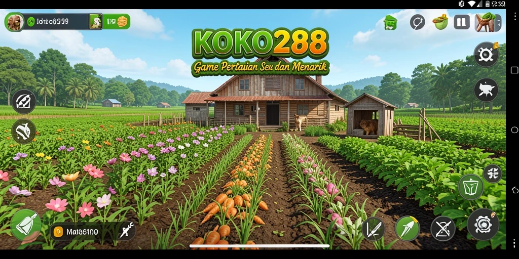 Tampilan gameplay KOKO288 dengan aktivitas bertani yang seru.